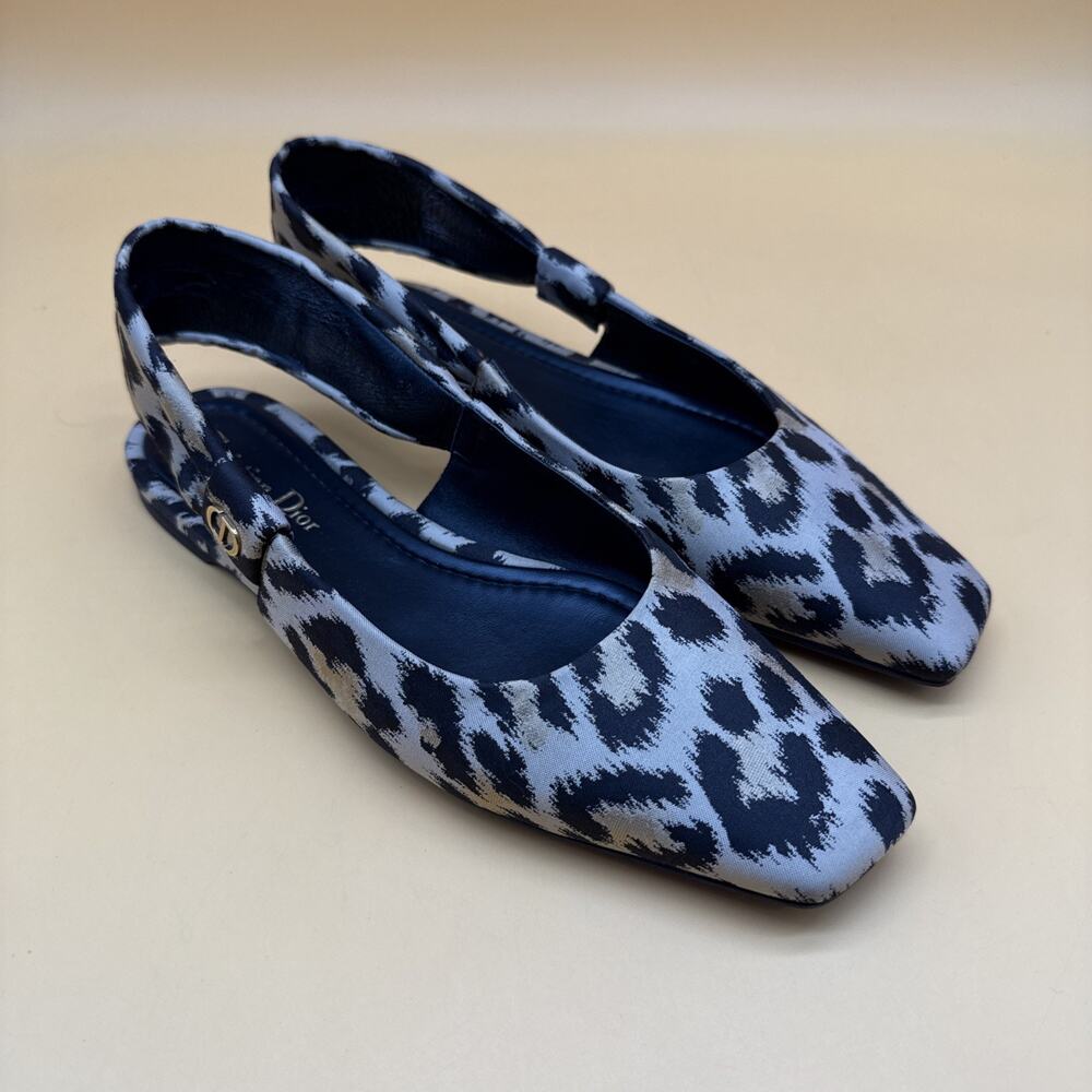 Christian Dior Mizza Slingback Leopard Print Nylon Logo Flats/Shoes Size 38